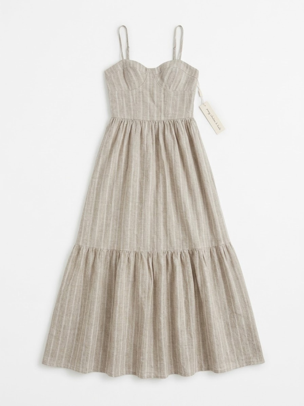 Young Fabulous and Broke Linen-Blend Striped Midi Sundress NWT Taupe Size Small
